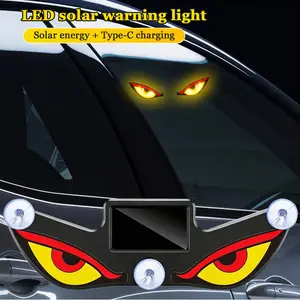 Solar Powered Devil Eyes LED Warning Light, Wireless Demon Eyes Strobe Light for Car Windshield, Type-C Charging, Waterproof Windshield Decor Light