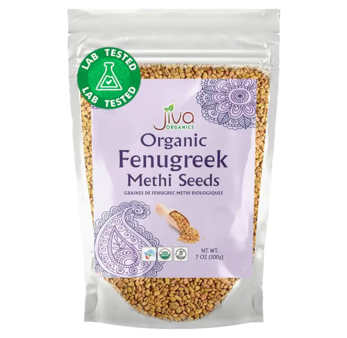 Jiva Organic Fenugreek Seeds 7 Ounce – Non-GMO, Gluten Free, All Natural Fenugreek Spice – Organic Fenugreek Seeds for Hair Growth, Cooking & Sprouting - Methi Seeds for Methi Dana Water - Raw & Natural, Product of India