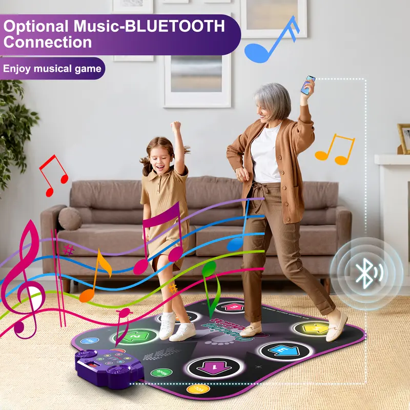 Kids' Electric Remote Control Dance Mat - 6-Button, Bluetooth, 5 Game Modes, Non-Slip LED Design, Fun Music, 34.8x30.9in, Battery-Powered, 1x Dance Mat, 1x Musical Notation, Cool Gifts for Kids for Girls Ages 3-12 (Toys & Hobbies)