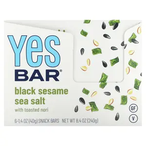 Yes Bar Snack Bar, Black Sesame Sea Salt, 6 Bars, 1.4 oz (40 g) Each