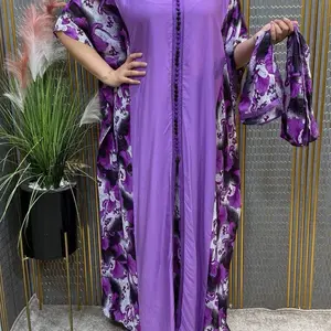 Moroccan Kaftan Jalabia Dress in Vibrant Purple with Colorful Embellishments & Gold Trim Details One Size Maxi Boho Caftan for Modesty