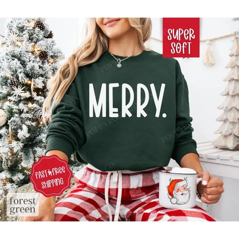 Merry Christmas Sweatshirt, Christmas Sweater, Women's Holiday Crewneck Merry Christmas Sweatshirt, Christmas Sweater, Women's Holiday Crewneck