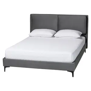 Etienne Modern Slate Grey Velvet Queen Platform Bed