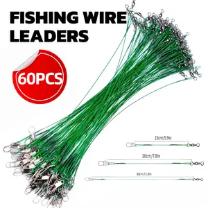 60pcs Fishing Wire Leaders Nylon-Coated Fishing Line Wire Leaders with Swivels and Snaps 6inch, 9inch, 12inch