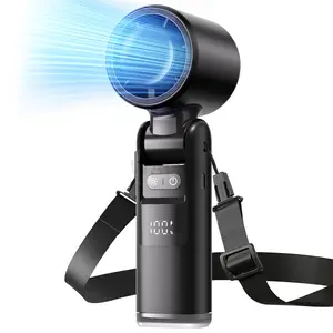 Portable Handheld Turbo Fan, USB Rechargeable Mini Fan, 5 High-Speed Wind, Up to 12H Runtime, 3 IN 1 Hand Fanwith LED Display Flashlight, Foldable Design Fan for Travel, Outdoor, Working