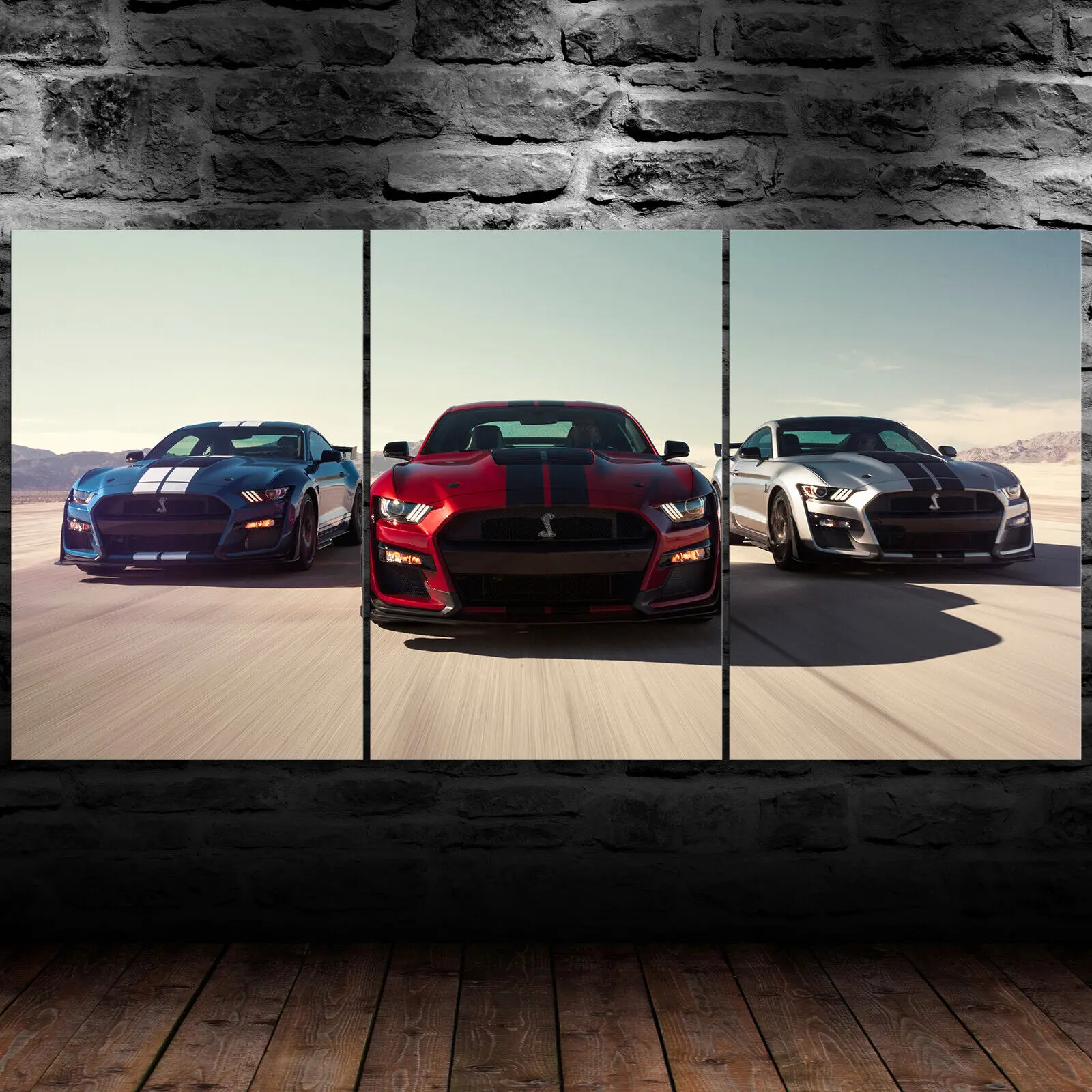 Luxury Ford Mustang Racing Sports Car Canvas Wall Art Prints, 3-Piece Waterproof Set, Home Decor Decoration Gift Room Ornaments