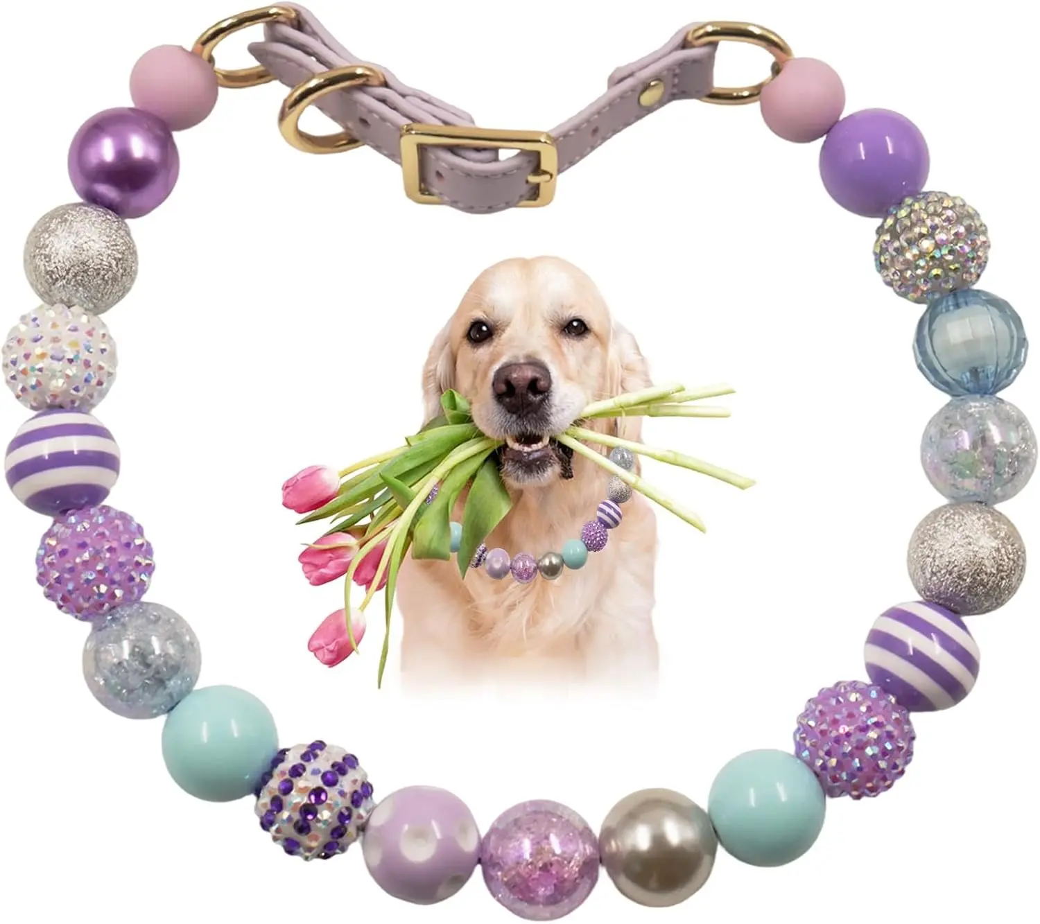20mm Colorful Beads Adjustable Buckle Dog Friendship Necklace for Medium Large Pets Suitable for Daily Wear and Festival Themed Photos