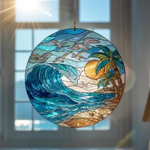 Tropical Ocean Wave Suncatcher Window Hanging for Coastal Beach Home Decor Gift