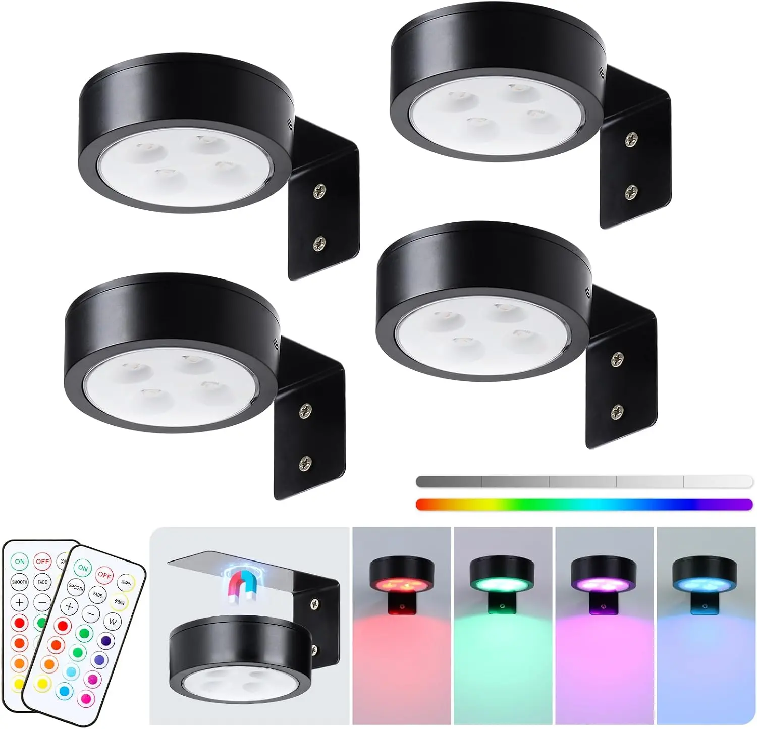 4-Pack Wireless Battery Operated Painting Light with Remote Control,13 Color RGB Magnetic Led Art Picture Lights for Wall, Dimmable and Timer Poster Light, Wall Decor Black Display Light