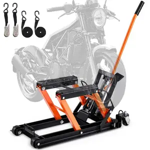 VEVOR Hydraulic Motorcycle Lift Table, 350 LBS Capacity Motorcycle Scissor Jack Lift with Wide Deck, J - hooks, 4 Wheels, Hydraulic Foot - Operated Jack Stand for ATV Dirt BikesVEVOR Super Brand Day