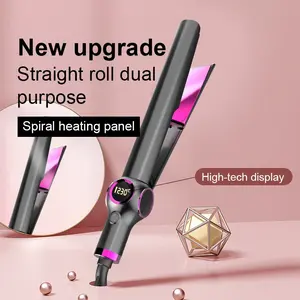 2025New  Electric Heated Rotating Curling lron2 In 1 Straightener with Lcd Display for All HairTypes,NegativeTwist lron-Straightener and Curler 2 in 1 -Twist &Transform Your Hair from Straight to Waves inSeconds LANDOT Winter Gift, Valentine's Day Gift