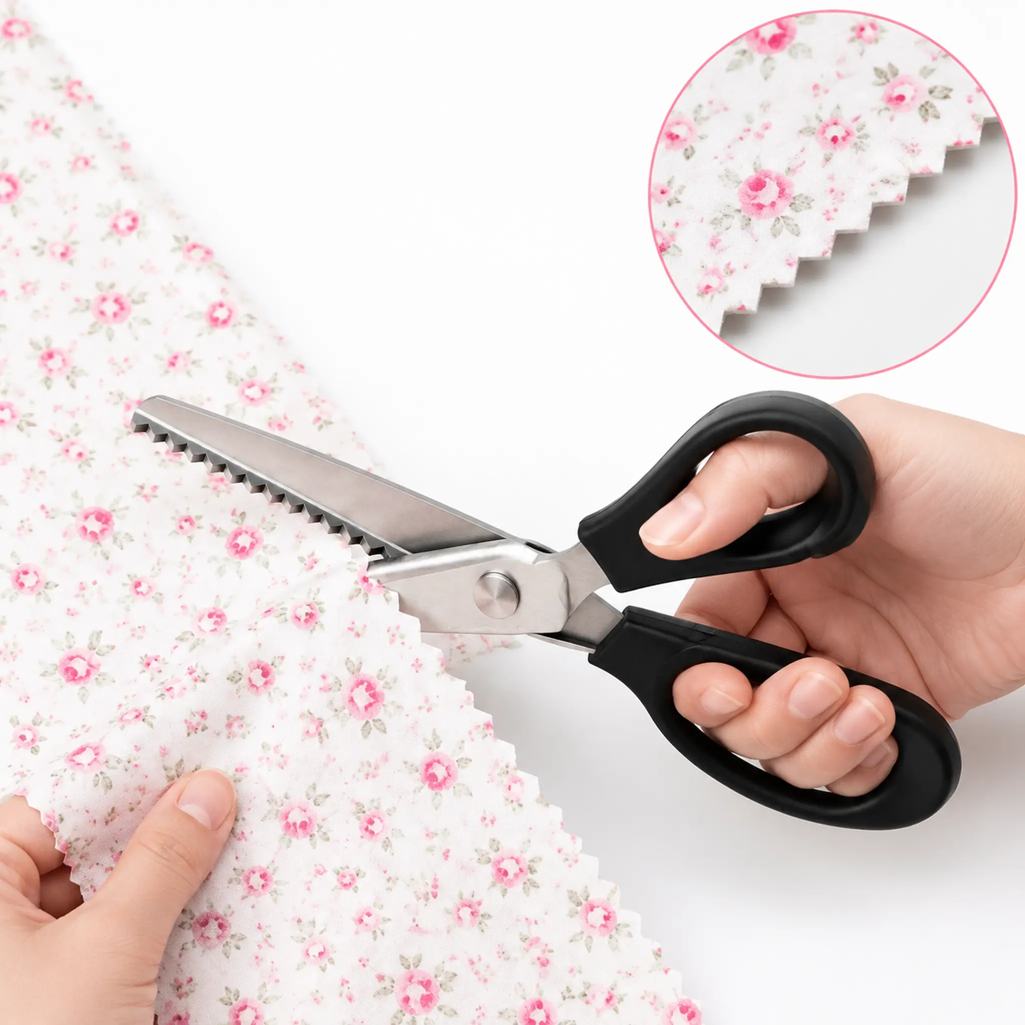 Stainless Steel Serrated Scissors, Sharp Blades for DIY Crafts, Sewing, Lace Making, Fabric Cutting & Tailoring - Sturdy & Durable, Ideal for Hand Sewing