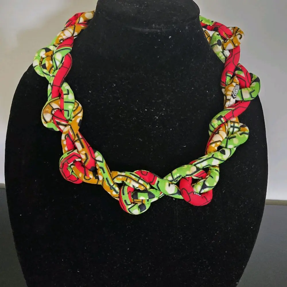 Ankara Fabric Chain Necklace – Bold Handmade African Statement Jewelry