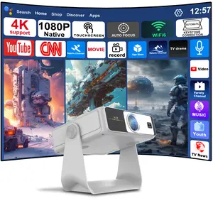 7" Touch Screen Projector, Native 1080P HD, WiFi 6 Bluetooth 5.2, Auto Focus Keystone, Phone Screen Mirroring Supported, Smart Android, 4K Support, Built-in Speaker, Home Bedroom Garden