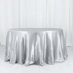 Satin Round Tablecloth 132" Silver - Seamless Table Cover