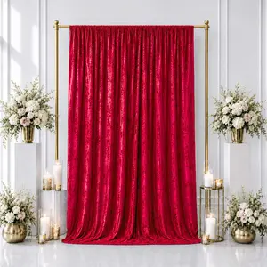 5ft x 12ft Premium Crushed Velvet Backdrop Curtain Red – Event Drape Panel & Photo Booth Background with Rod Pocket, 70% Blackout