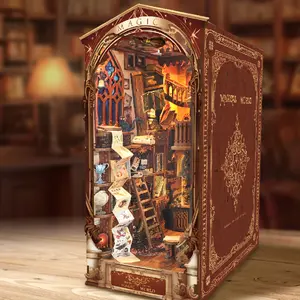 DIY Book Nook Kit - Bookend Diorama with LED - 3D Wooden Puzzle DIY Miniature House Kits - Bookshelf Insert Decor - Booknook Dollhouse Crafts Hobbies Gifts for Adults - Miniature Set (Magical World)