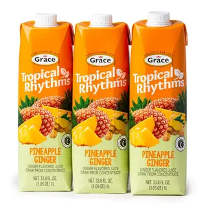 Tropical Rhythms Ginger and Pineapple Juice 1 Liter (33.8oz) 3 Cartons Jamaican Juice