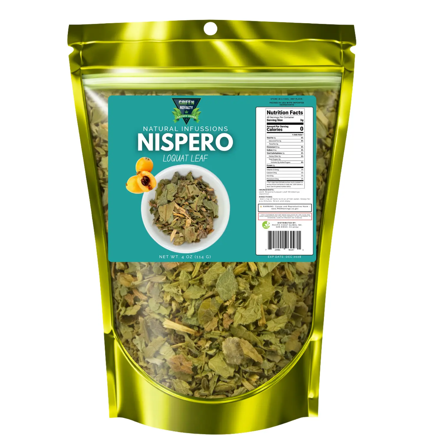 Green Royalty Loquat (Nispero) Green Tea - 4oz Loose Leaf Natural -Lactose-Free Edible Dietary Supplement for Metabolic & Respiratory Health, Healthcare Support