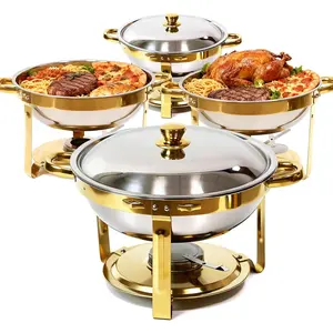 6QT  Chafing Dishes for Buffet, 304 Stainless Steel  Pan with Lid, Round Chafing Dish Buffet Set of 4 Pack  Warmer,  Warmers for Parties Buffet Catering Events Dinners