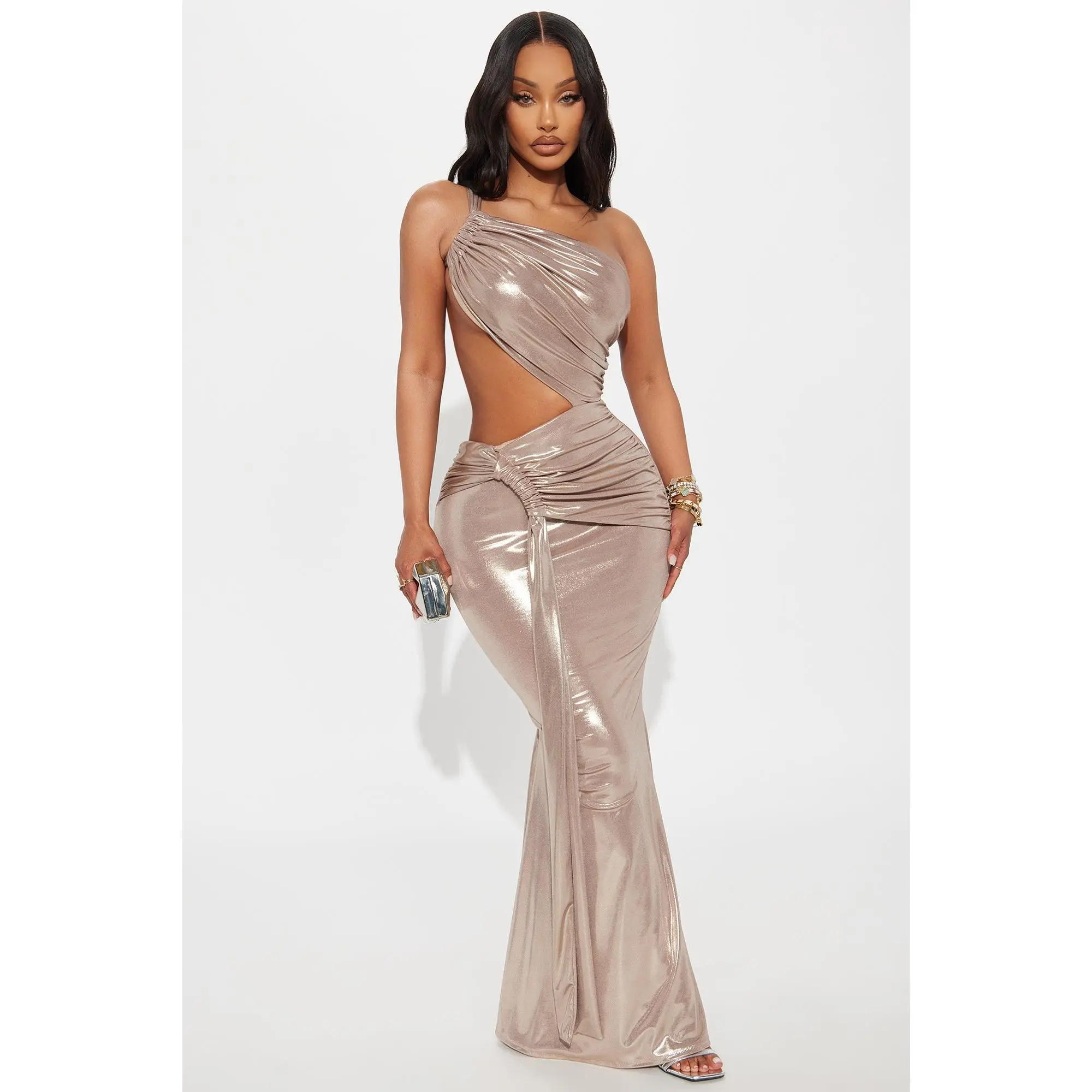 Island Glam Metallic Maxi Dress - Champagne