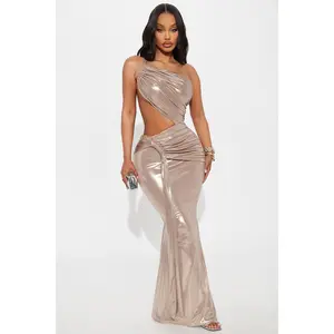 Island Glam Metallic Maxi Dress - Champagne