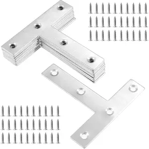 12 count T Shaped Mending Plate, 3.1" x 3.1" Stainless Steel Flat Corner Brackets, Corner Braces, Joining Plate, Repair Plate for  Furniture, Cabinet, Windows, Desks