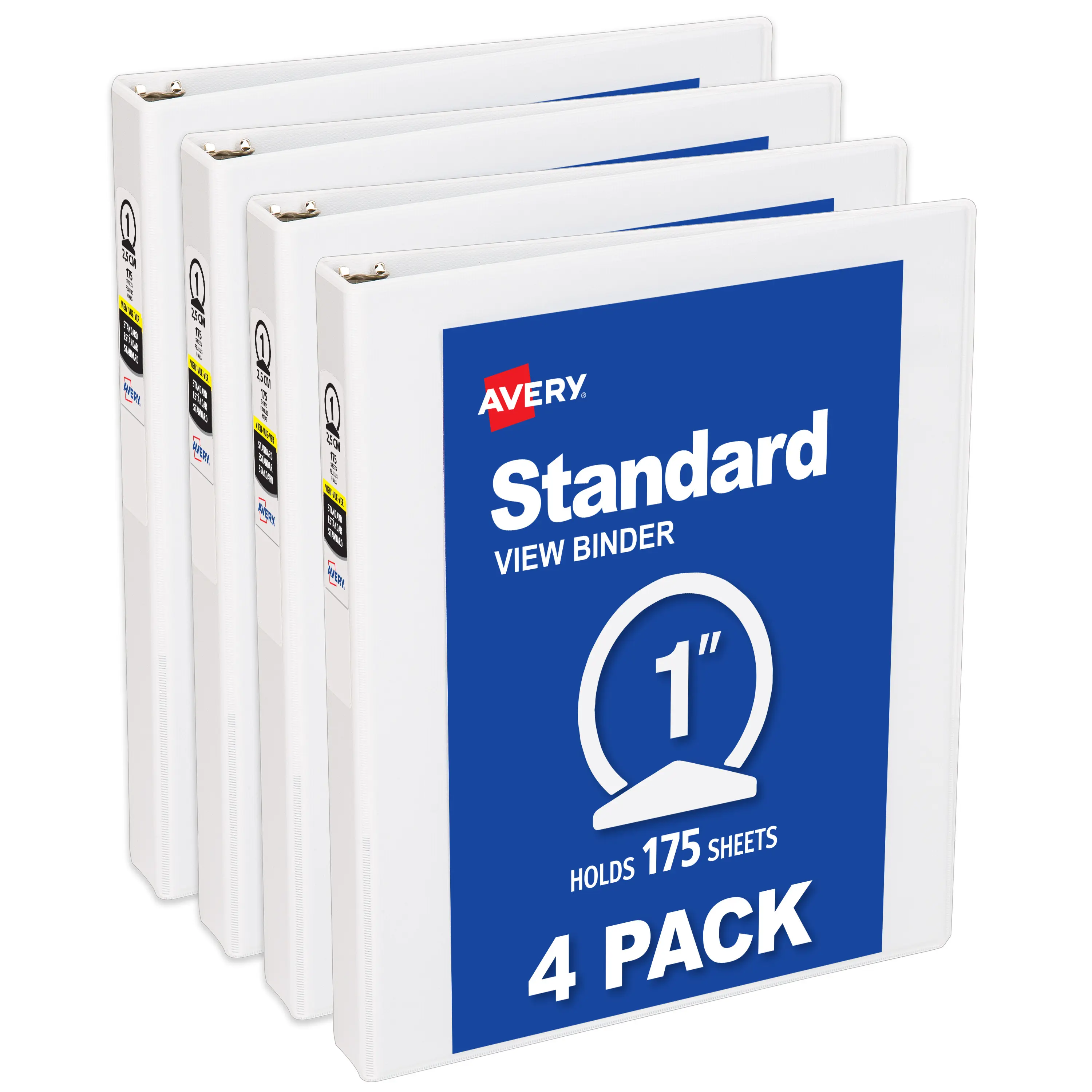Avery® Standard View Mini 3 Ring Binders, 1" Round Rings, 175-Sheet Capacity, 1.4 Inch Wide Spine, 4 White Binders, Ideal for Lightweight Organization and Occasional Referencing (17702)