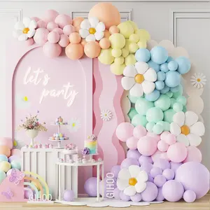 157pc Pastel Balloon Arch Kit with Daisy Foil Balloons – Macaron Colors for Boho, Spring, Mother’s Day, or Groovy Floral Party Decor