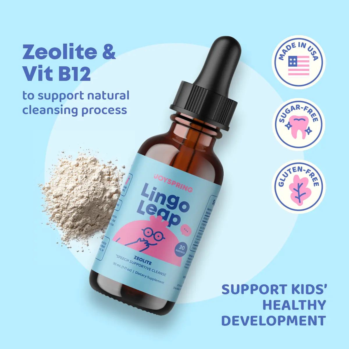 JoySpring LingoLeap Speech Learning Natural Supplement for Kids – Zeolite Drops with B Vitamins and Premium Botanical Extracts To Support Focus, Memory, and Everyday Learning