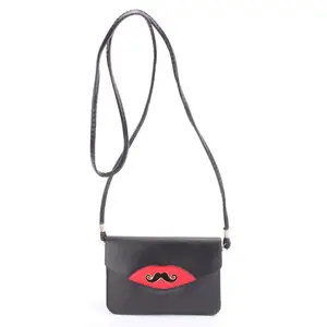 Black Mustache Pendant Faux Leather Clutch