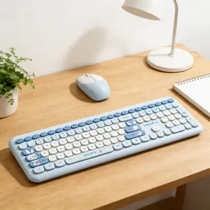 MOFii Cute Bunny Wireless Keyboard & Mouse Combo, 2.4G Silent Office Keyboard Mouse, Computer Accessories for Girls' Work & Study, Compatible with Desktop/Laptop, US QWERTY (Batteries Not Included)