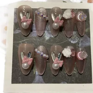 Beautiful, Hand Crafted & Designed Size Large Press On Nails Set #023