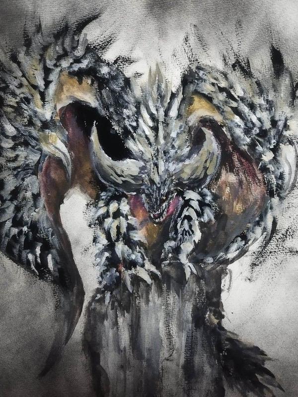 Monster Hunter Watercolor Dragon T-Shirt | Artistic Brushstroke Print | Premium Cotton Tee for Gamers & Fantasy Fans