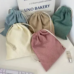 3pcs Corduroy Drawstring Storage Bags Set - Lightweight Solid Color Portable Makeup Pouches with Large, Medium, Small Sizes - Hand Washable, No Paint Edge, Multi-Color Bundle