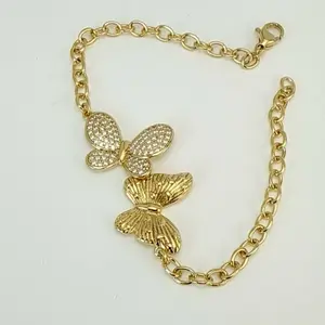 Butterfly Bracelet 7 Inches Long Gold Plated  for Women's Fashion Jewelry