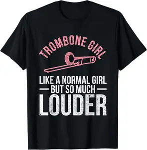 100% Cotton Fashion Garment Funny Trombonist Girl Women Gift Jazz Music Trombone T-Shirt