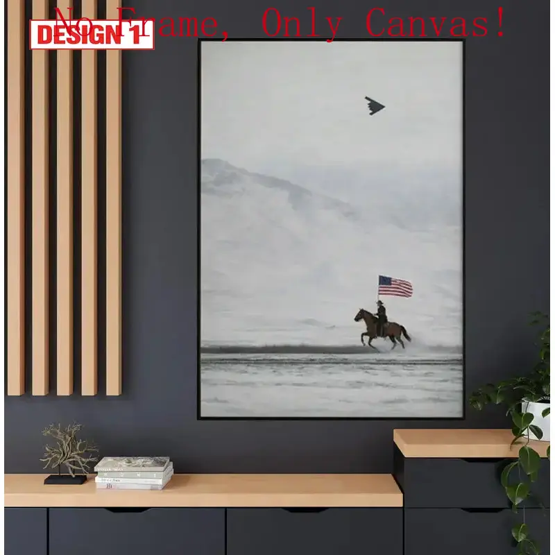 Vintage American Historical Flag Cowboy Wall Art Poster - USA-Made Artistic Indoor Decoration, Patriotic Western B2 Print, Wood Framed Gift Option with Polka Dot, Marble, Houndstooth Accents for Wardrobe-Friendly Home Decor