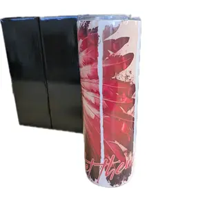 Feather Design Tumbler with "Get Them" Text - Stylish Drinkware for Everyday Use