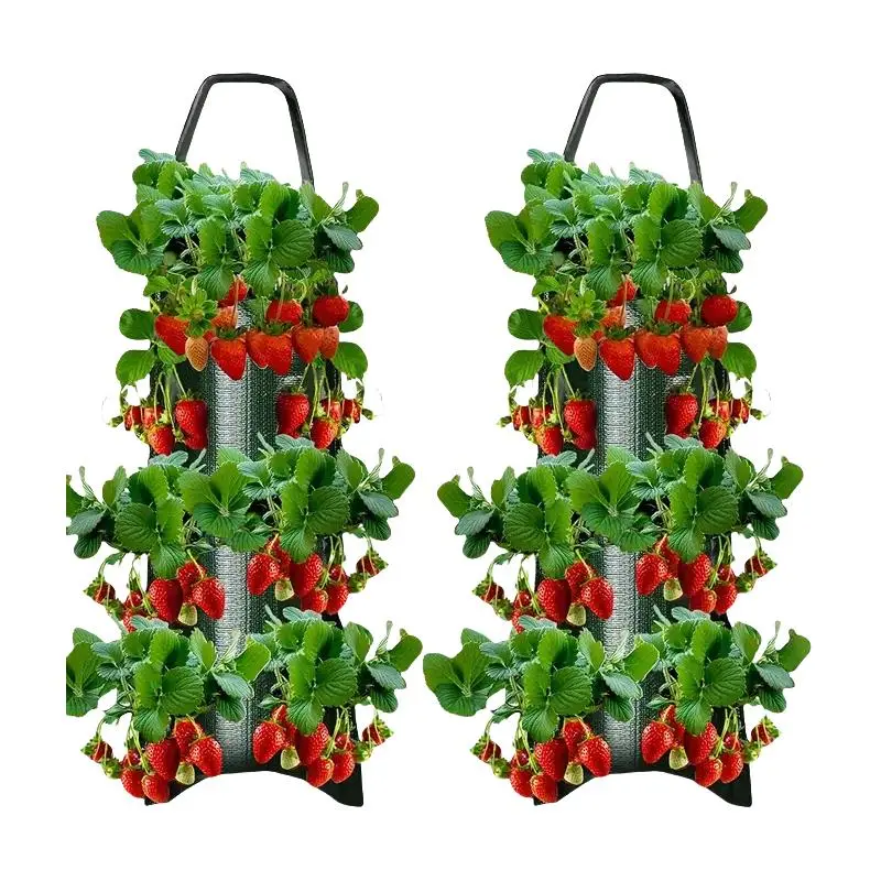 Hanging Strawberry Flower Pot Bag, 2 Counts Strawberry Planting Bag with 8 Holes, Inverted Tomato Planters, Vegetable Planting Bag, Growing, Garden, Strawberry Vertical Planters, Planters for Outdoor Plants