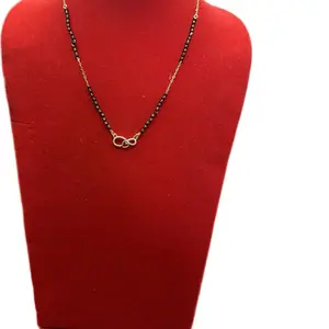 Elegant Black Beaded Magalsutra Necklace with Gold-Tone Chain and Infinity Pendant for Women