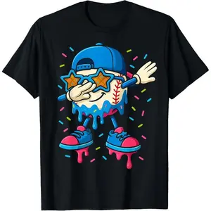 Baseball Drip Ice Cream Men Dabbing  Baseball Sprinkle T-Shirt Graphic tees