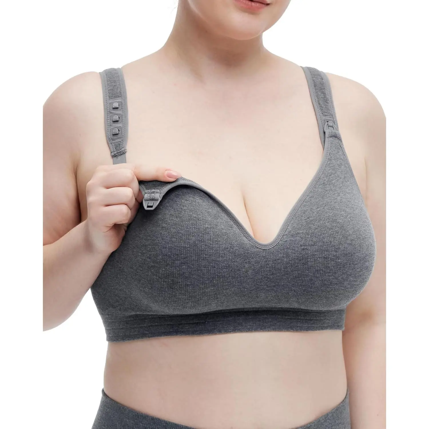 Busty Nursing Bras, Cotton Wirefree Fixed Padded Maternity Bra, Full Coverage Adjustable Fit