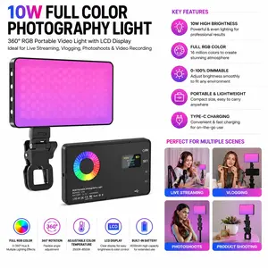 10W Full Color Photography Light, 360° RGB Portable Video Light with LCD Display, Ideal for Live Streaming, Vlogging, Photoshoots & Video Recording, Photographic Fill Light for Studio & Content Creation #SummerVibes