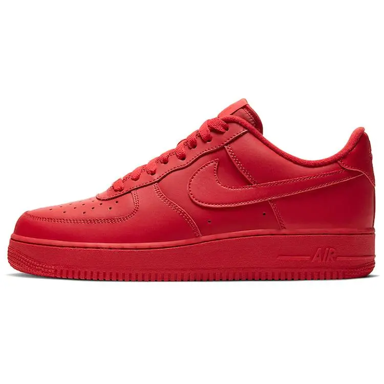 NIKE Men's Air Force 1 Low '07 LV8 1 'Triple Red' Round Leather Low Ankle Athletic Trainers, Fashionable Skate Shoes with Rubber Sole for Street Style