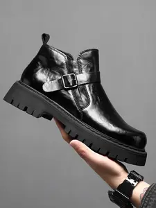 Men's Fashion Casual Business Style Shoes for Fall & Winter, Stylish Above Ankle Super Fiber Footwear, Comfortable Rubber Sole Design, PU Leather Shoes