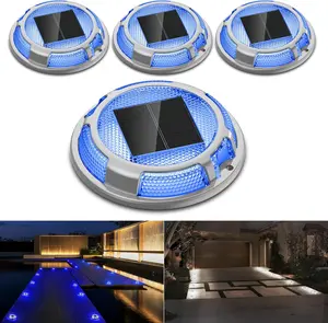 Solar Driveway Lights Dock Lights  4 Pack, 2 Colors in 1, LED Solar Deck Lights for Outside, Solar  Ground Lights for  Driveway Stair Step Pathway(Blue & White)