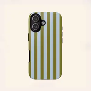 MagSafe Compatible Olive Green & Light Blue Striped iPhone Casing - Slim, Aesthetic Protective Smartphone Accessory for iPhone 17,16,15,14,13 Pro Max,12 Mini with Wireless Charging & Cellphone Protection