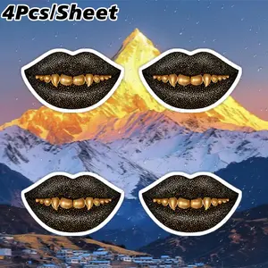 4Pcs Gold Vampire Lips with Fangs Halloween Design Sticker