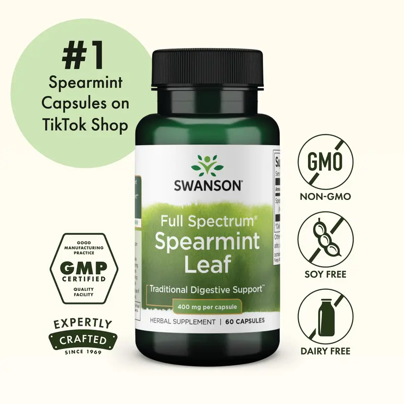 Swanson Full Spectrum Spearmint Leaf 400 mg 60 Capsules Organic Natural Supplement Herbal Healthcare Digestive Support